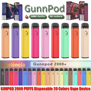 Gunpod 2000 Puffsプリ充填された使い捨ての蒸し1250mah電池EタバコDeivce 18350 8ml蒸発器スターターキットVS Elf Bar 20 Flavs Pen Pod Puff Gunpod